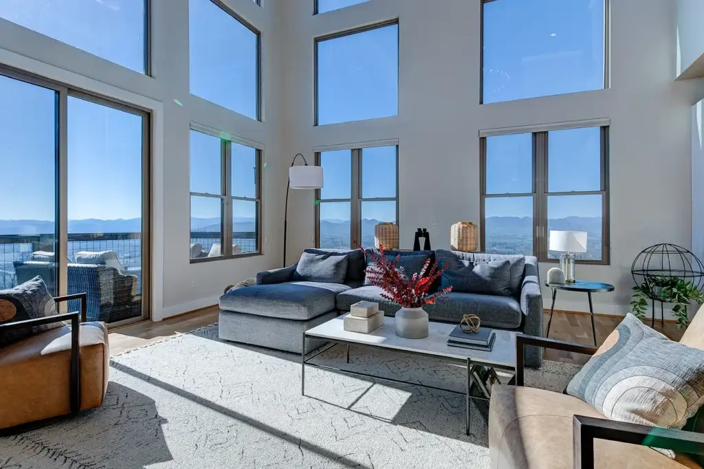 Living room interior of modern Craftsman home in Asheville NC