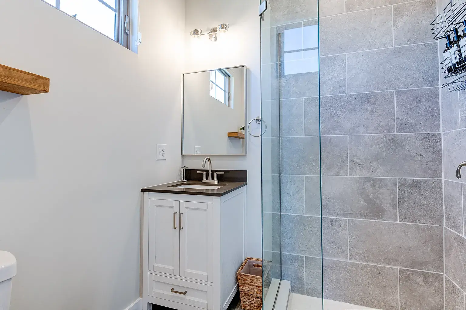 bathroom with mountain views in Asheville NC home
