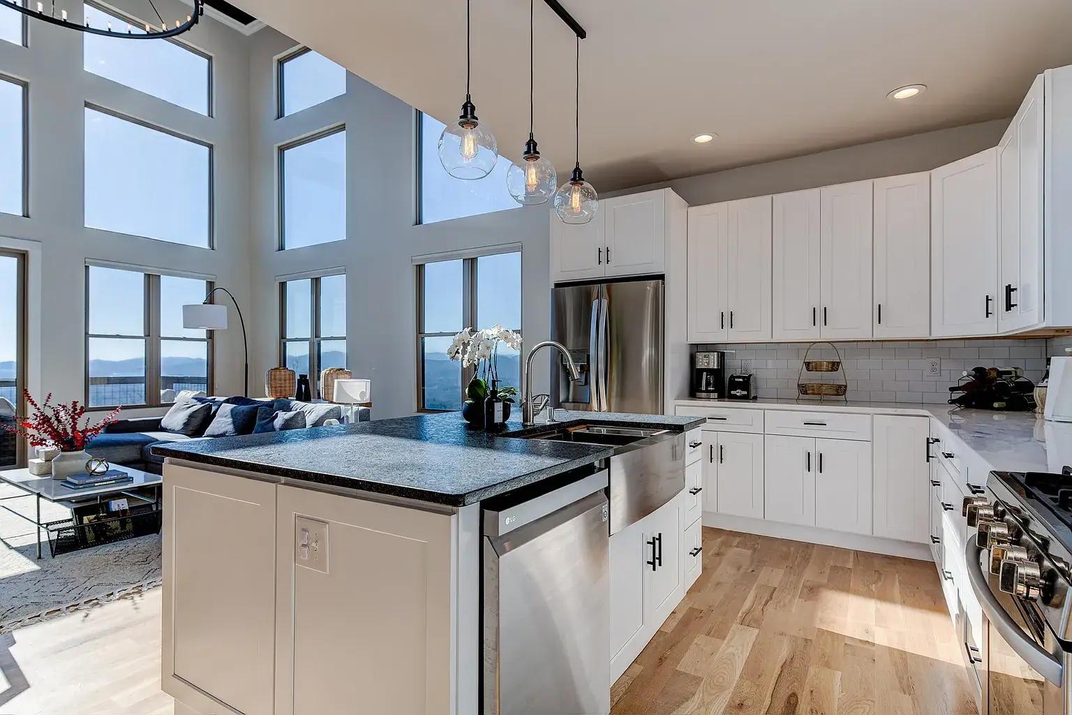Custom kitchen with mountain views in Asheville NC home