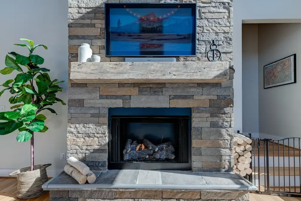 Living room interior of modern Craftsman home in Asheville NC