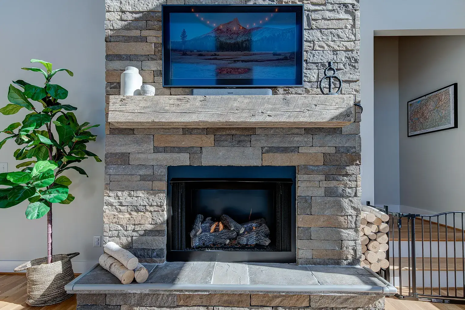 Living room interior of modern Craftsman home in Asheville NC