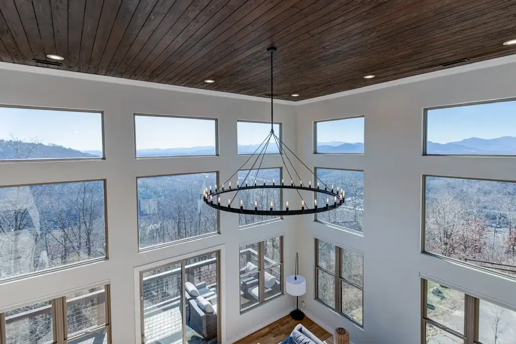 Living room interior of modern Craftsman home in Asheville NC