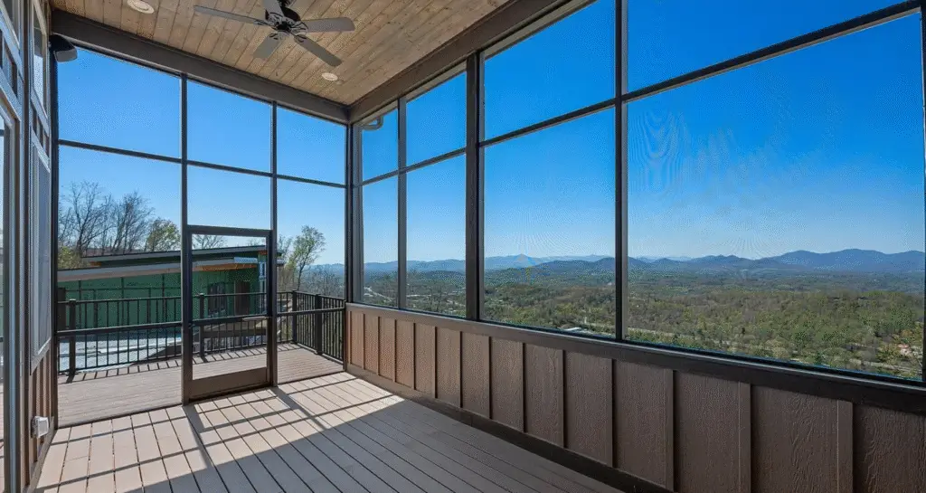 deck of modern Craftsman home in Asheville NC