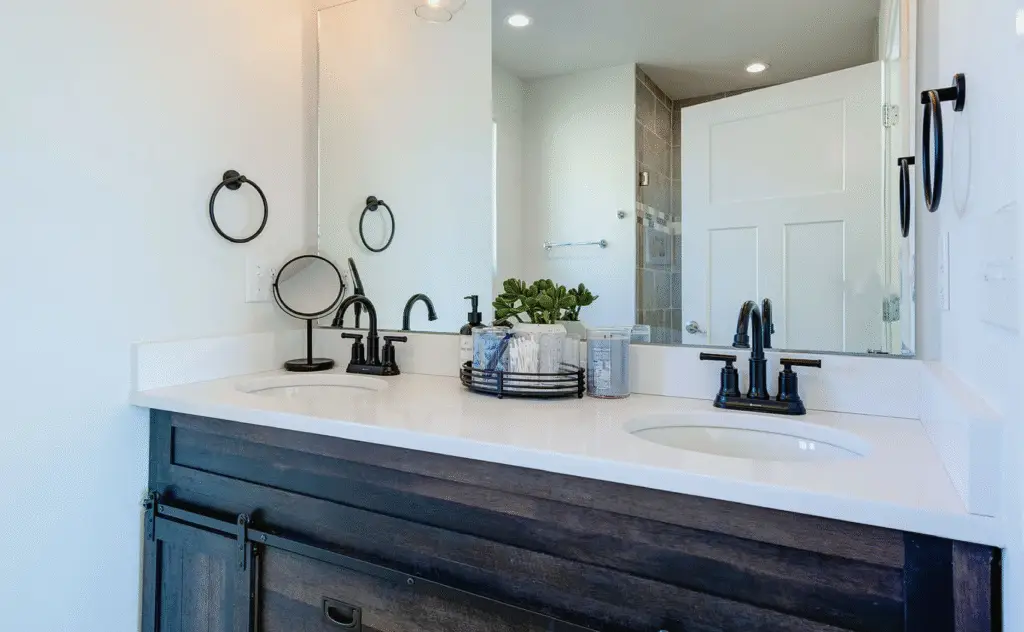 bathroom with mountain views in Asheville NC home