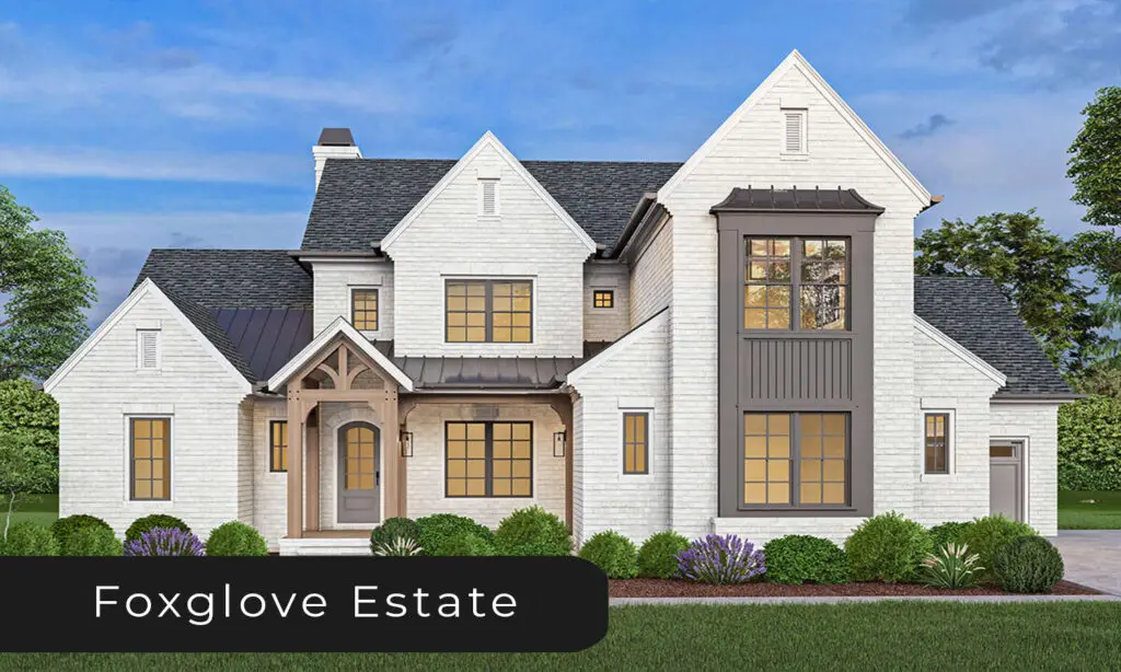 Modern transitional home with white brick siding and decorative gables